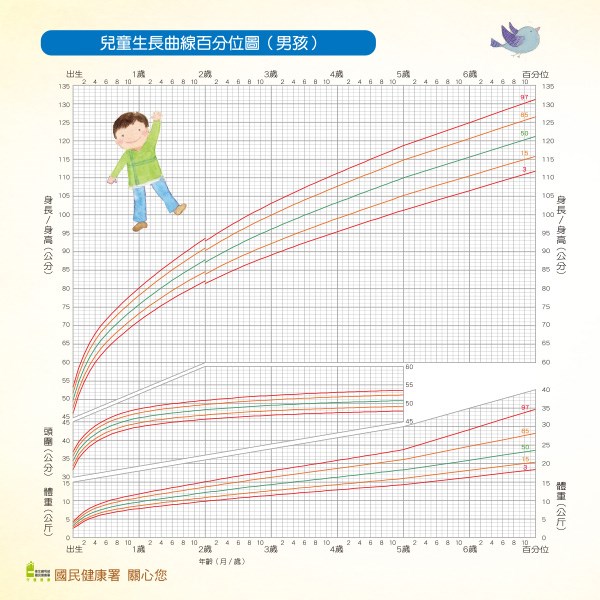 兒童生長曲線百分位圖-男孩